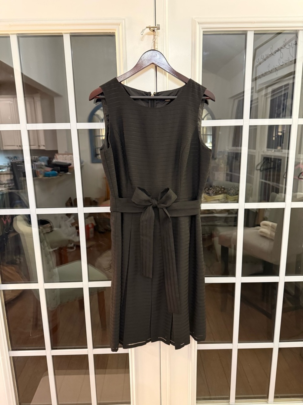 Tommy Hilfiger Classic Black Illusion-Striped Pleated Dress - Size 12